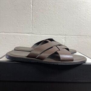 Ace Marks Sandalo Brown Leather Slide Sandals Cross Strap Men's 10 Brazil Made